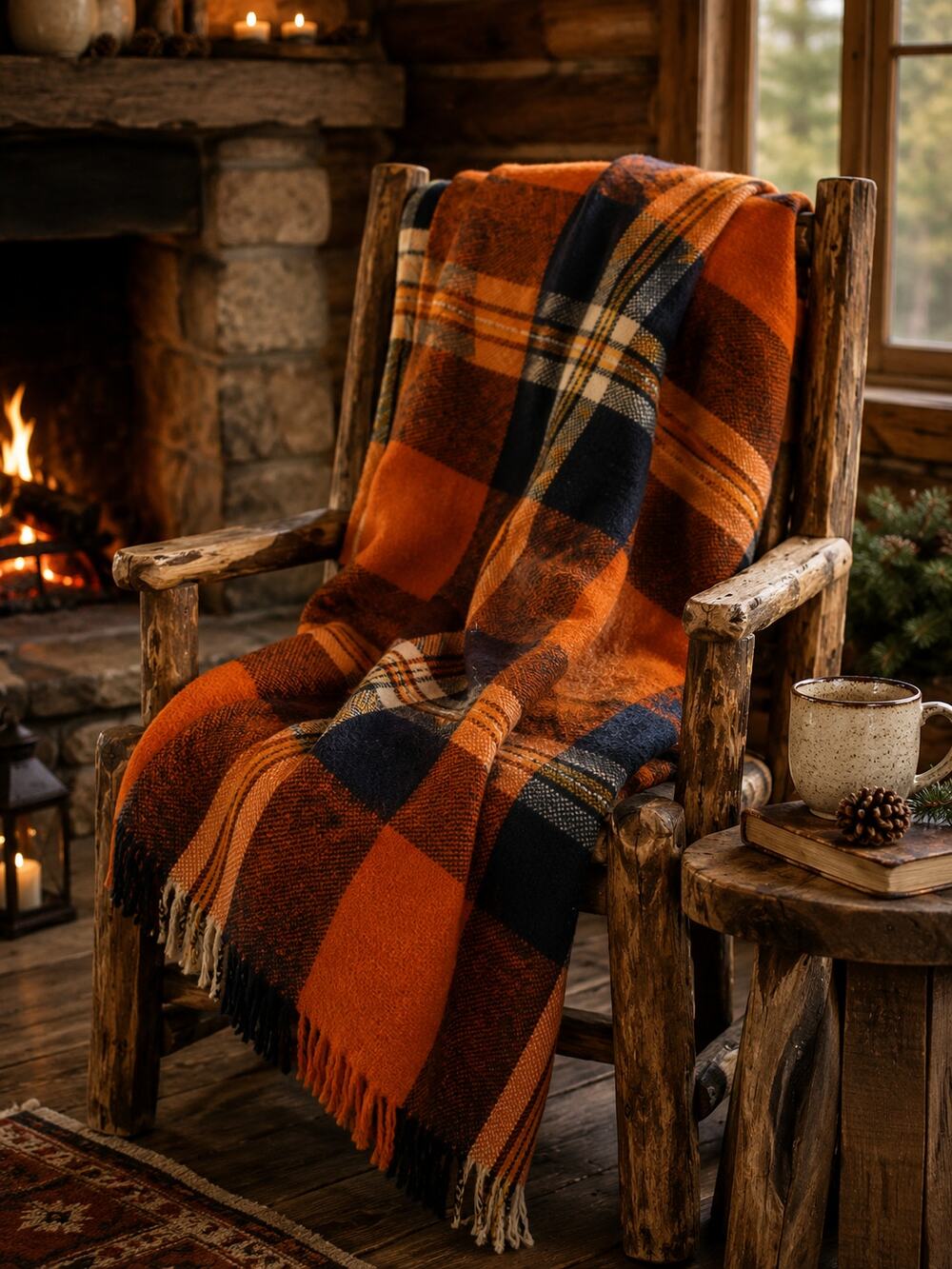VTG Lambs Wool Tartan Plaid Campfire Blanket – 86" x 60" – Hand-Loomed Style